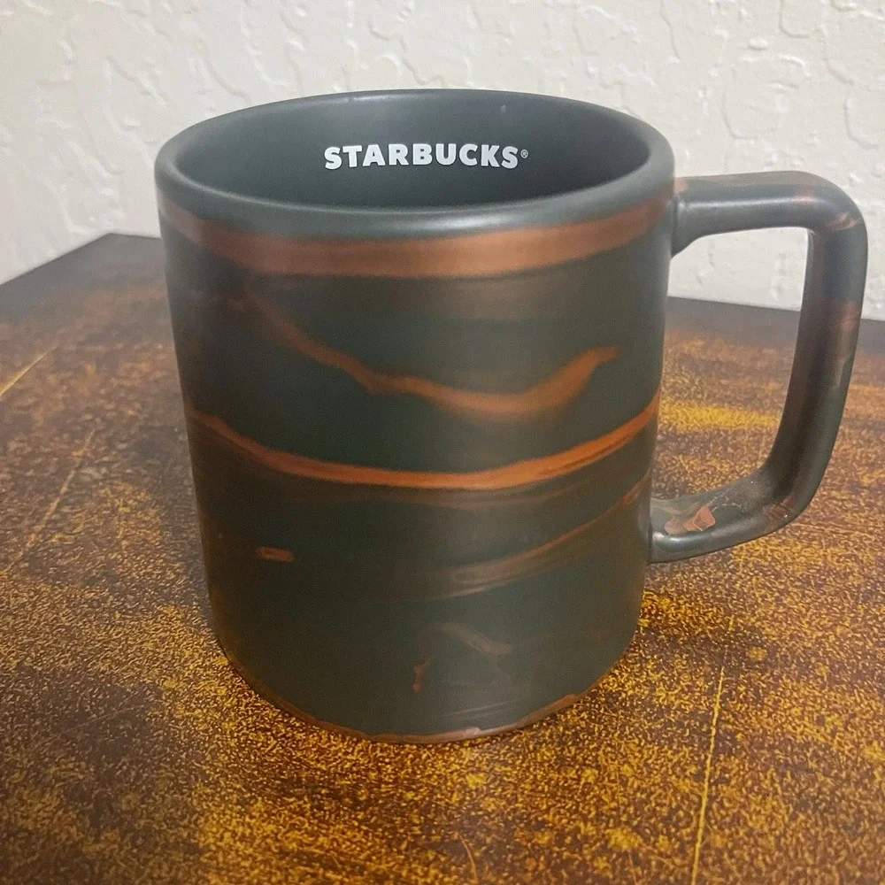 Starbucks 2022 Spring Mug Green with Copper Rose Gold Swirl 12oz